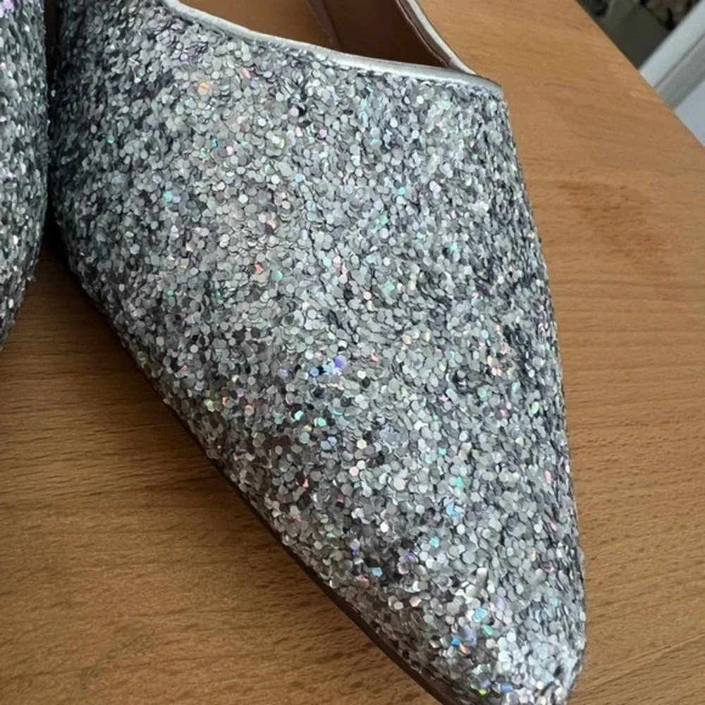 J. Crew Silver Glitter Multicolor Sling Back Pointed Party Toe Heels‎ Shoes